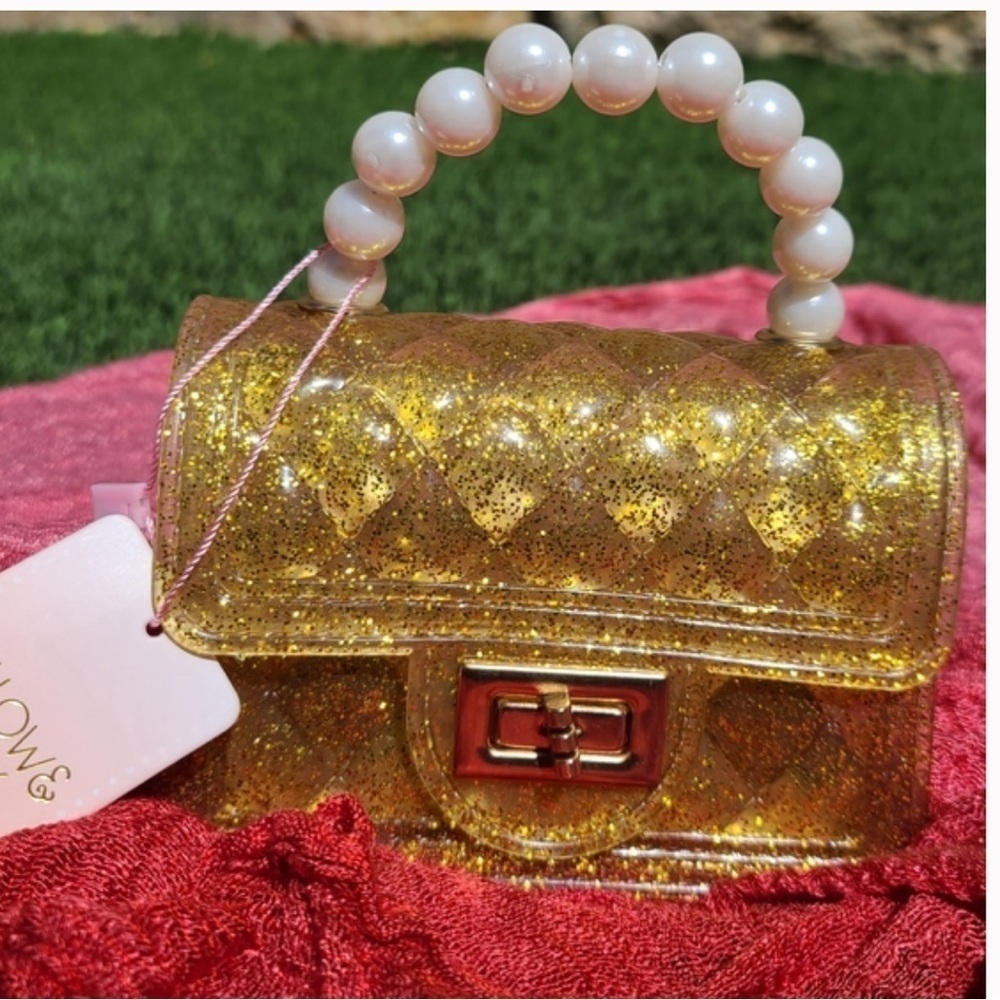 Willow & Ruby Gold glitter Jelly Bag w/ Interchangeable Purse strap & Handle - Picture 3 of 4